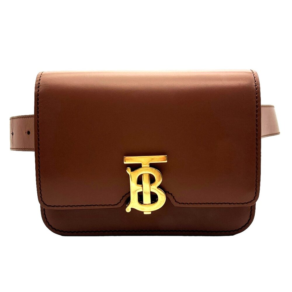 BURBERRY Calfskin TB Belt Bag Brown
